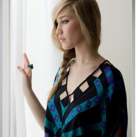 Luna By Josandra Silk Caftan Dress S - Picture 2 of 11